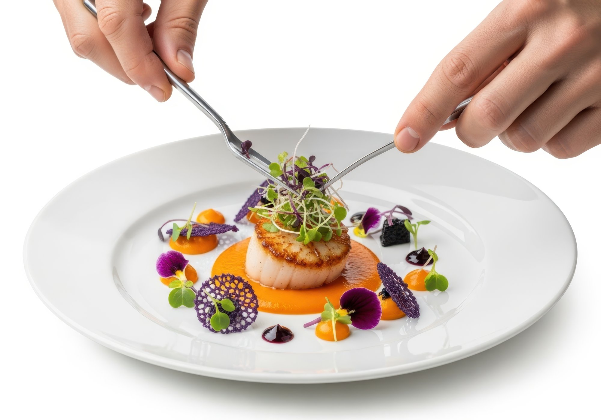 Preparazione di un piatto gourmet in diretta